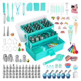 AUKOW cake decorating kit 358 pcs with mint green case for organized baking sessions.