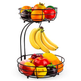 AULEDIO iron 2-tier fruit basket with banana hanger on kitchen counter for organized fruit