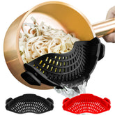 AUOON clip-on strainer in pot for quick draining.