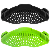 AUOON clip-on strainer fits pots and pans for quick draining.