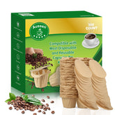 Aussen Keurig filters pack with natural unbleached paper, mess-free use.
