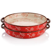 AVLA 2-pack ceramic pie pan with sakura red glaze for pies and casseroles.