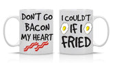 AW Fashions Don't Go Bacon My Heart mugs set shown from front, ideal couple coffee moments.