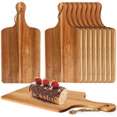 Aweyka 10-pack acacia cutting boards with handles and ropes for storage and bulk prep.