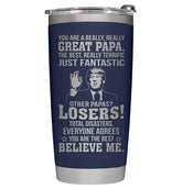 AWTHATMAZING Papa Tumbler front view in navy for on-the-go hydration.