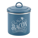 Ayesha Bacon Grease Can blue enamel steel on countertop for clean, reusable storage