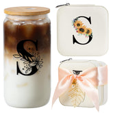 AYGXU initial glass with bamboo lid and straw for iced drinks
