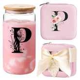 AYGXU initial jewelry box and glass set keeps necklaces, earrings, and trinkets organized while traveling.