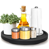 Ayiaren black wood Lazy Susan top view, compact 10-inch organizer for spices.