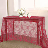B-COOL Red Vintage Lace Tablecloth 60x120 covering a rectangular table elegantly