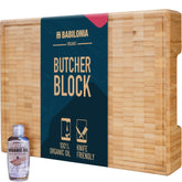 BABILONIA extra-thick bamboo cutting board showing end-grain surface for stability