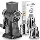 Badelite cheese grater hand crank with hopper for quick, mess-free shredding.