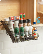 Baffect pull-down 3-tier spice rack for easy reach and organized jars.