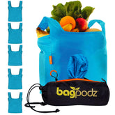 BagPodz blue bags in pod ready for quick grocery trips.