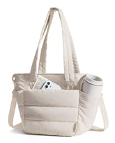 BAGSMART Lunch Bag front view in beige quilted tote for daily meals.
