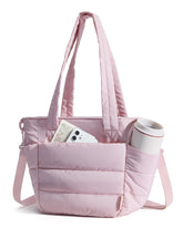 BAGSMART pink quilted lunch bag for women, stylish office-ready tote.