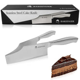 Bakedger cake knife slicer patent pending in action delivering clean, even cake slices.