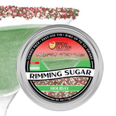 Bakell Brew Glitter bar tin with red, green, and white rimming sugar pearls for festive drinks