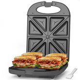 Baker's Friend 4-slice panini press shows quick toasting for consistent sandwiches
