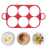 Baker's Friend 4-inch red silicone egg ring with ergonomic handle for easy use.