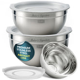Baker's Signature three-piece bowls nested together for compact storage.