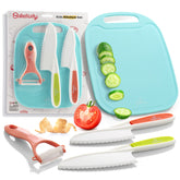 Baketivity kid-safe knives with cutting board ready for safe fruit and veggie prep