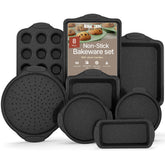 BAKKENMASTER 8-piece bakeware set on display, easy-release baking for home kitchens