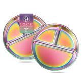 Bakpoco rainbow finish divided plate promotes self-feeding with colorful sections.
