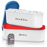 BALCI ice cream container 2qt set with blue and red lids for versatile freezer storage.