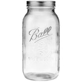 Ball 64oz wide-mouth mason jar with clear glass for easy visibility.
