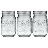 Ball Glass Mason Jar Regular Mouth 16oz 3-Pack front view ideal for canning and storage