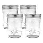 Ball regular-mouth 8oz jar with lids and bands in a four-pack, ideal for canning.