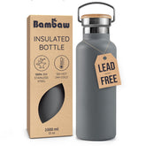 Bambaw 32oz water bottle in stormy gray, durable stainless steel for daily hydration.