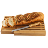BAMBOO LAND large bread board with knife on a kitchen counter for homemade bread