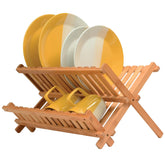 Bambüsi dish drying rack with collapsible top view demonstrates space-saving design for small kitchens.