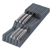 Bambüsi in-drawer knife block in grey saves counter space and keeps blades organized.