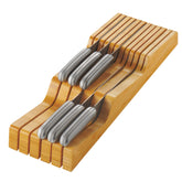 Bambusi in-drawer knife block demonstrates drawer measurement for a precise, snug fit.
