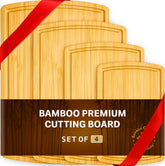 Bambüsi 4-piece bamboo cutting board set for organized meal prep and serving.