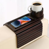 BAMTRAY couch cup holder tray on armrest for convenient snacks and drinks