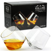 Barbuzzo rolling whiskey glasses set 2 highlight rolling action for aroma release.
