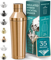 Bare Barrel insulated cocktail shaker copper finish keeps beverages cold longer.