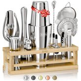 Bare Barrel mixology kit assembly shown with a complete home bar setup.