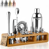 Barillio bartending kit stand with bamboo display for an organized home bar.