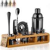 Barillio Black Bartender Kit with shaker and stand, ideal for beginners and home bartenders.