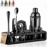Barillio black bartender kit on stand for organized home entertaining