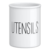 Barnyard Designs ceramic utensil holder on countertop keeps utensils organized and accessible.