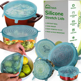 Basic Haus Aqua Mist stretch lid on a 9.4-inch bowl for fresh leftovers.