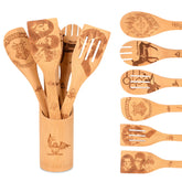 BAWANIL wooden spoons set in holder for organized kitchen use