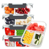Bayzz 5-pack 35 oz glass container with 3 compartments for organized meals.