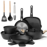 Bazova 19-piece pots and pans set with ceramic non-stick coating for easy cooking and cleanup.